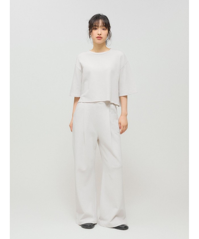 ミディウミソリッド　トップス　ホワイト MIDIUMISOLID for Ladies スウェットショートプルオーバー