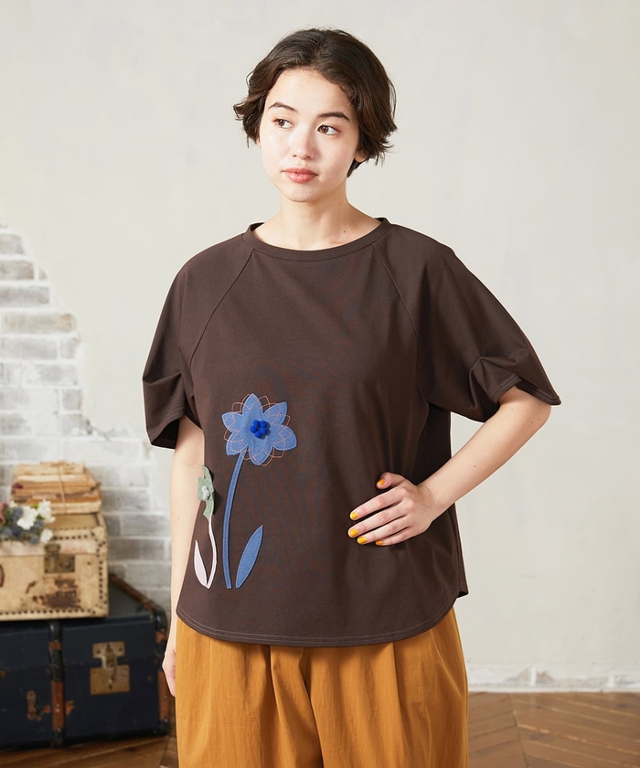 Jardines フラワーモチーフクラフトカットソー Jardines フラワーモチーフクラフトカットソー(カットソー・T