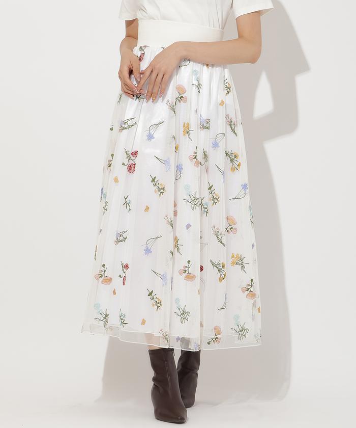 Christian Dior チュールスカート　フラワー柄　ボタニカル柄 先行予約受付中】ボタニカル柄刺繍チュールスカート(F ホワイト