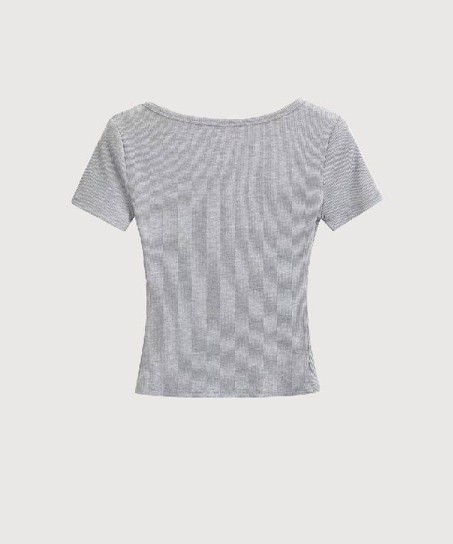 ラポミ プチ LA POMME petit Lace Stitching Square Collar Top