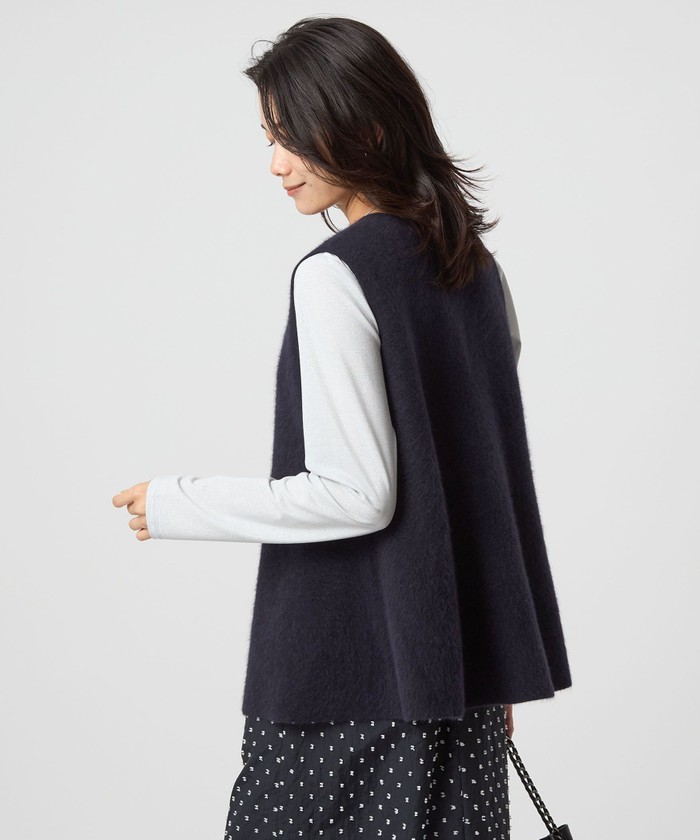 美品 24AW green label relaxing グリーンレーベルリラクシング FOXブレンド セッケツ ノーカラー ニット カーディガン グレー レディース 古着 中古 美品 24AW green label relaxing グリーンレーベルリラクシング