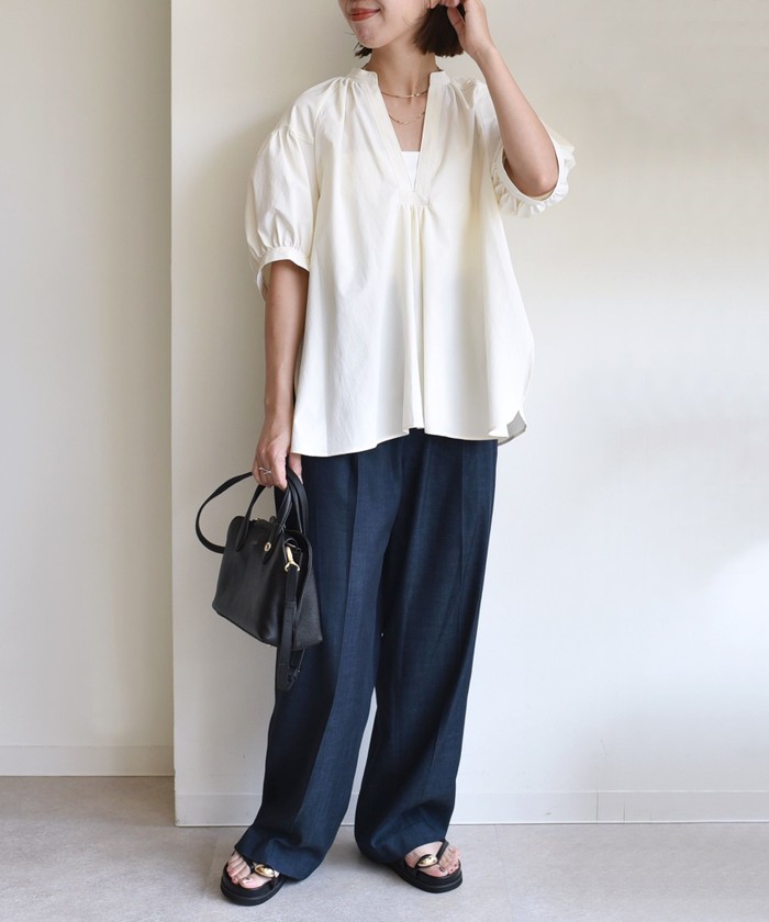 手洗い可能〉RENU ソフト タイプライター スキッパー 5分袖