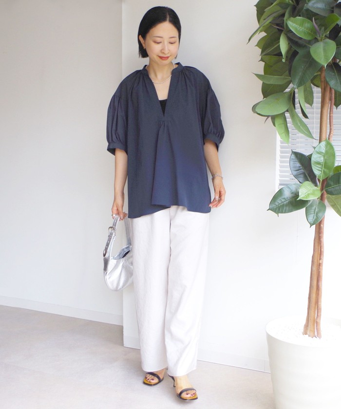 SHIPS for women / シップスウィメン 〈手洗い可能〉RENU ソフト タイプライター スキッパー 5分袖 ブラウス 手洗い可能〉RENU ソフト タイプライター スキッパー 5分袖