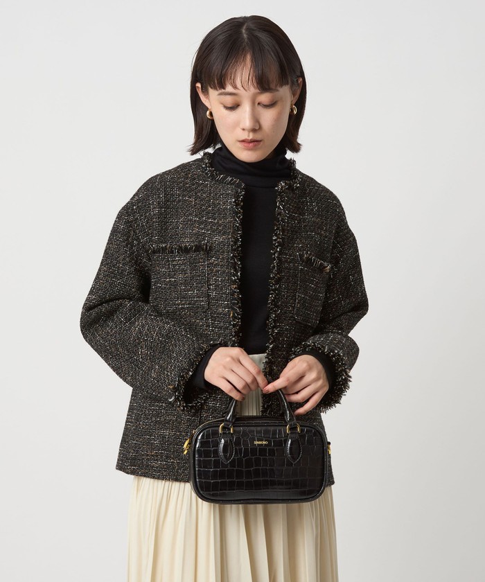 セール10%OFF】ミックスツイードライク ポケット ノーカラー