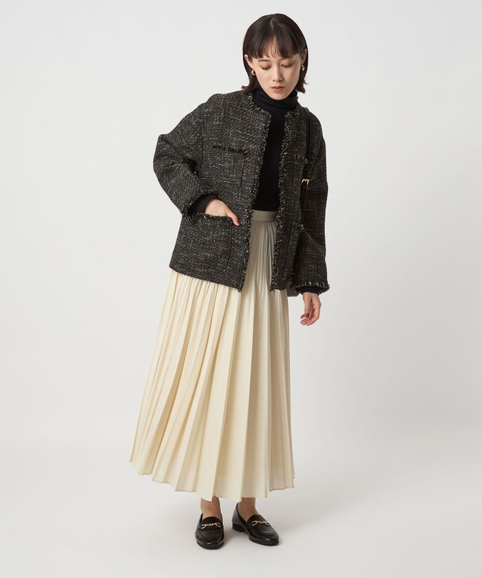セール10%OFF】ミックスツイードライク ポケット ノーカラー
