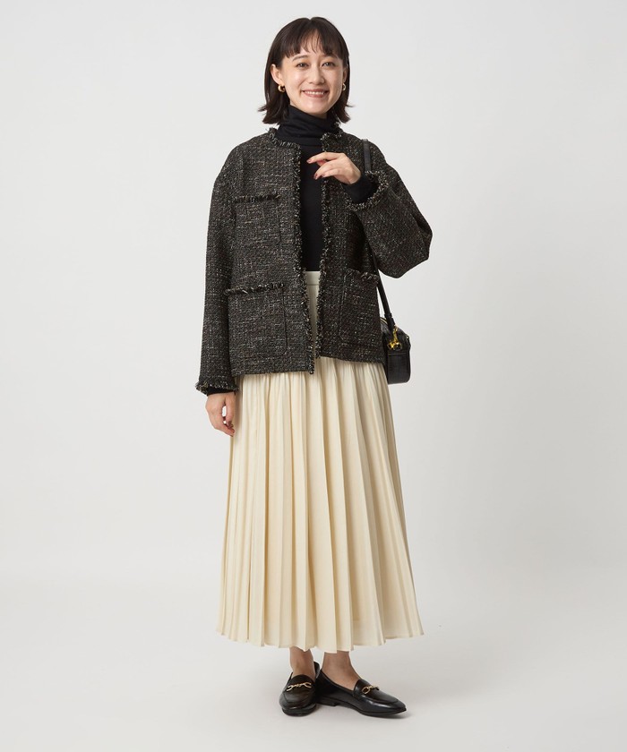 セール10%OFF】ミックスツイードライク ポケット ノーカラー