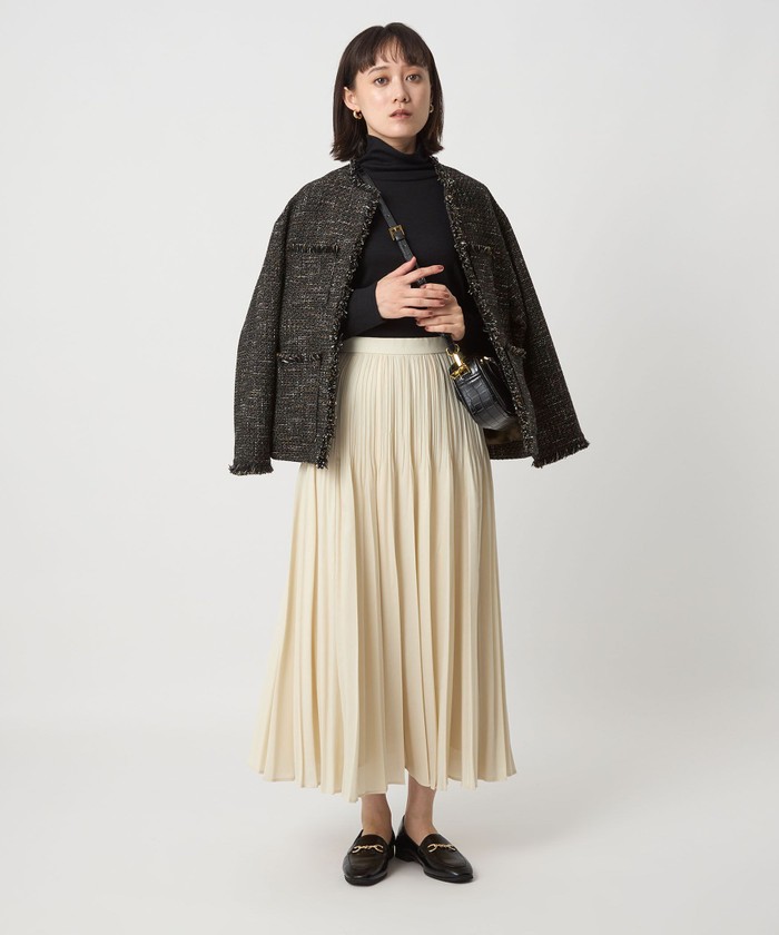 セール10%OFF】ミックスツイードライク ポケット ノーカラー