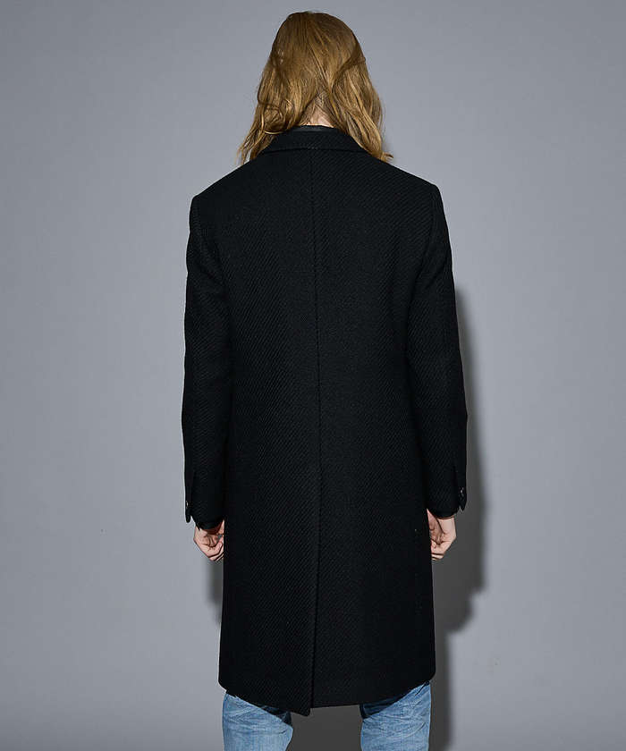 FACTOTUM/サイズS/チェスターコート/ブラック 25A/W】尾州産 ピークドラペル チェスターコート【予約