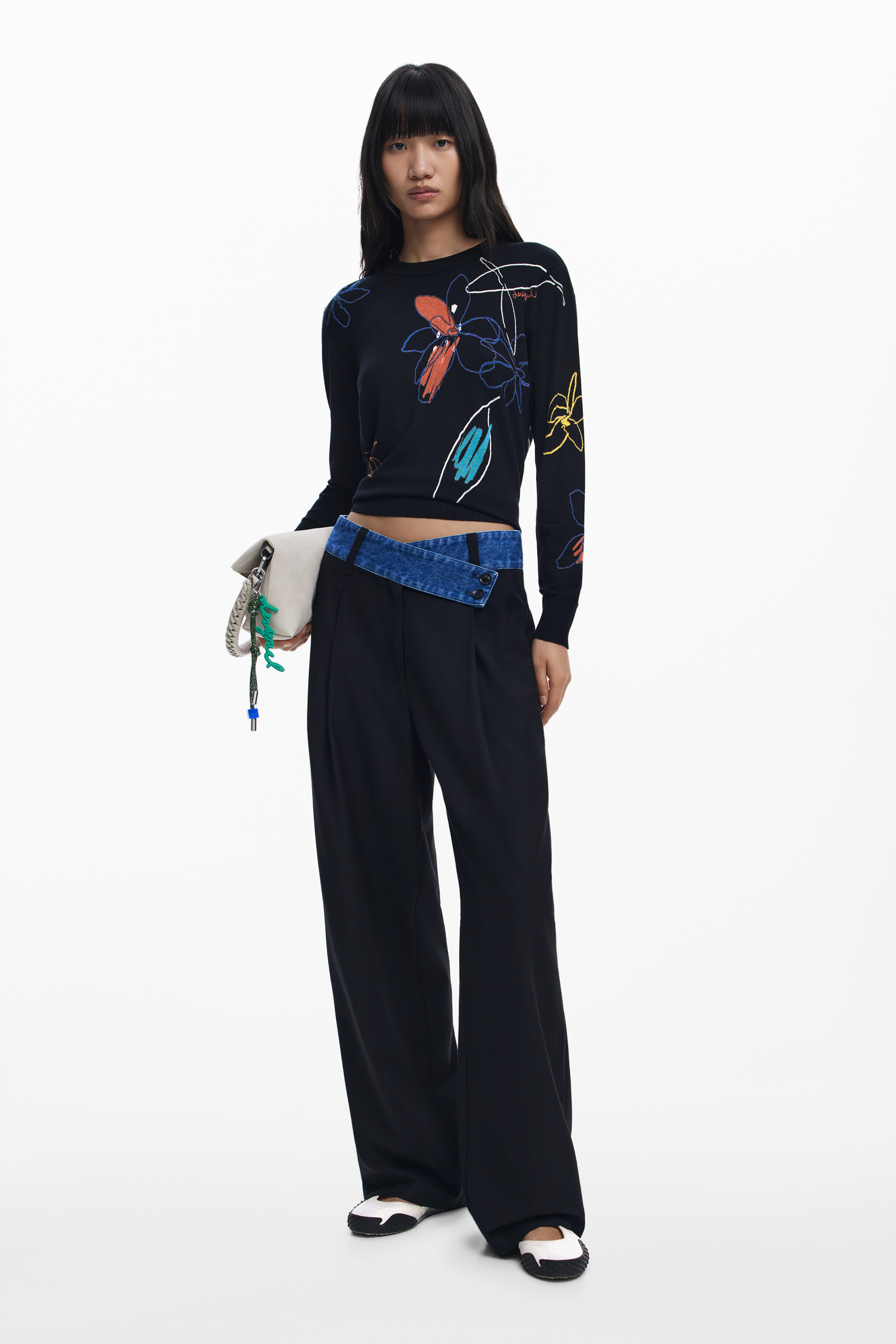 Desigual デシグアル レディースファッション プリント 花柄 春夏 薄手 麻混 ニット セーター トップス 長袖 おしゃれ インポート 30代 40代 50代 M L ホワイト デシグアル Desigual 花柄の薄手のセーター(508441838
