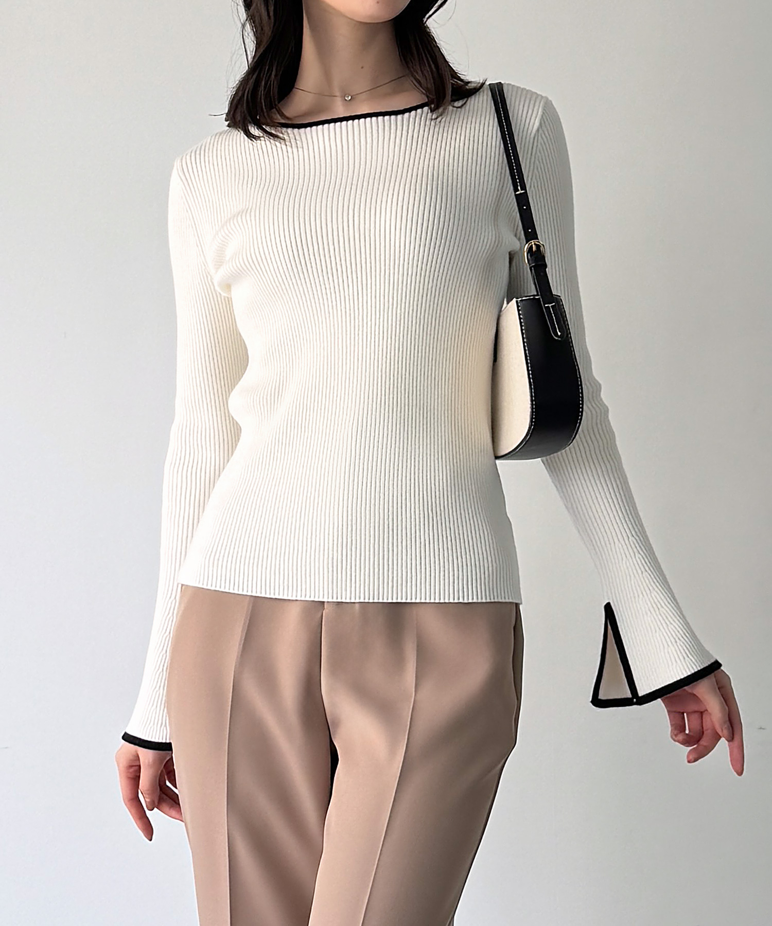 ジュノア JUNOAH バイカラーニットトップス （アイボリー） JUNOAH｜バイカラーニットトップス | Rakuten Fashion(楽天