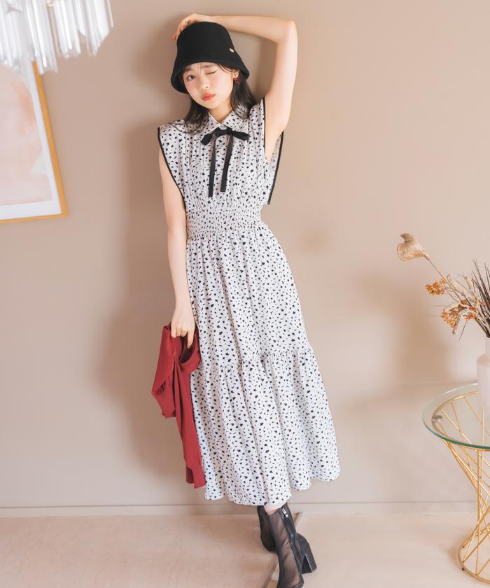 【極美品】theory クリームパールホワイト高級ワンピース584 ショルダーリボンプリンセスロングワンピース[品番：PLMW0014635