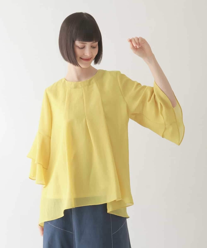 ヒロコビスHIROKO BIS eSSeNtieL 異素材切替フロントタックブラウス オフホワイト9 【レディース】 ヒロコビスHIROKO BIS eSSeNtieL 異素材切替フロントタック
