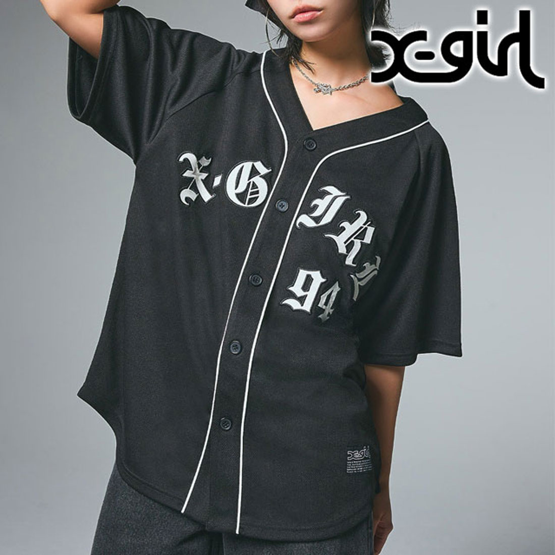 エックスガール X－girl OLD ENGLISH LOGO BASEBALL SHIRT BROWN