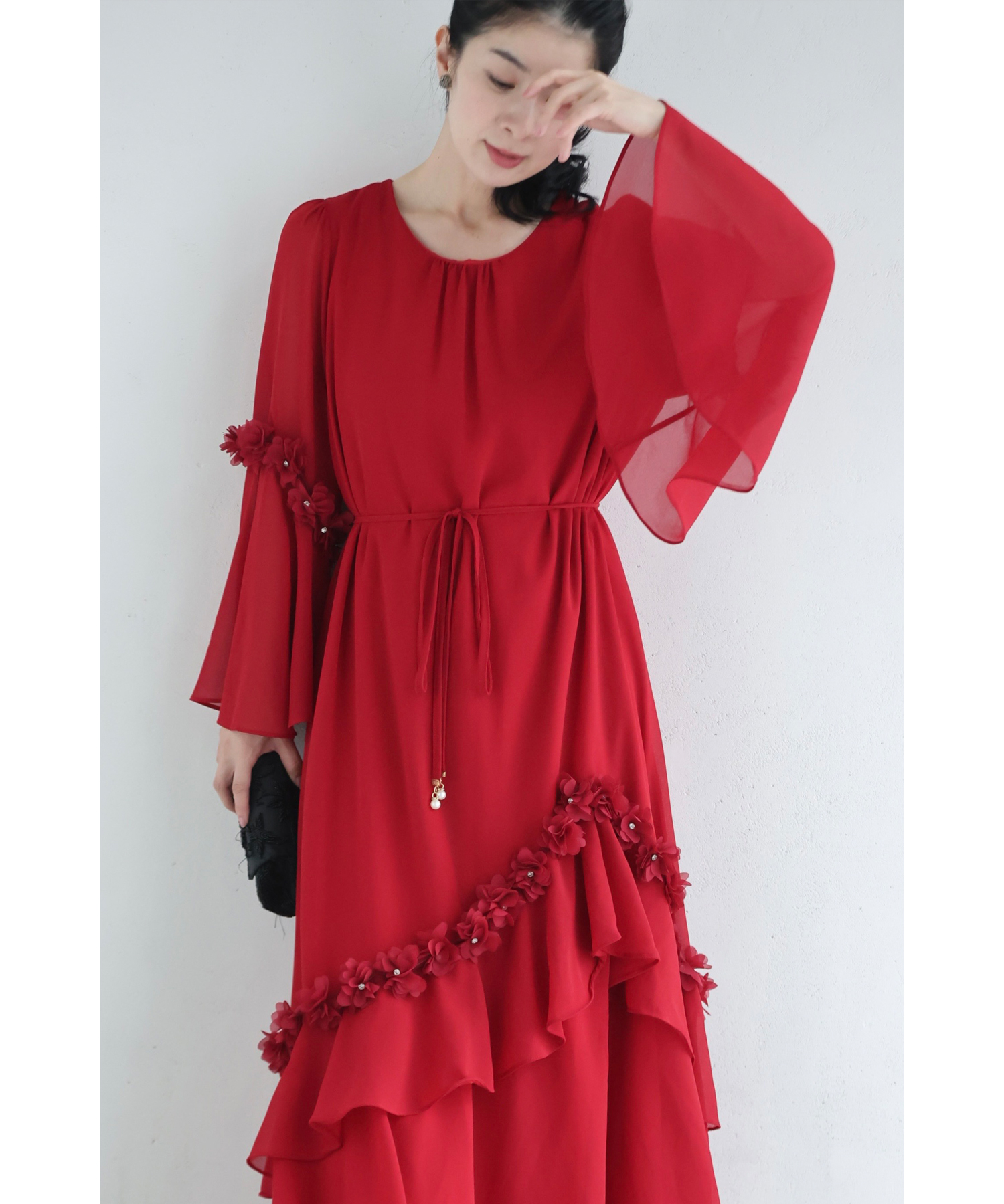 【PHASE EIGHT】60's風◇大きめフリルが可愛い♪上品ワンピース セール】 Cilla Floral Shirt Midi Dress （ロング・マキシ丈