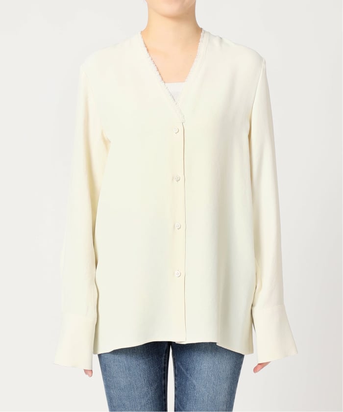 プラージュ　R’IAM ノーカラーシャツ　ホワイト シャツ plage シャツ ブラウス R'IAM ノーカラーシャツ レディース