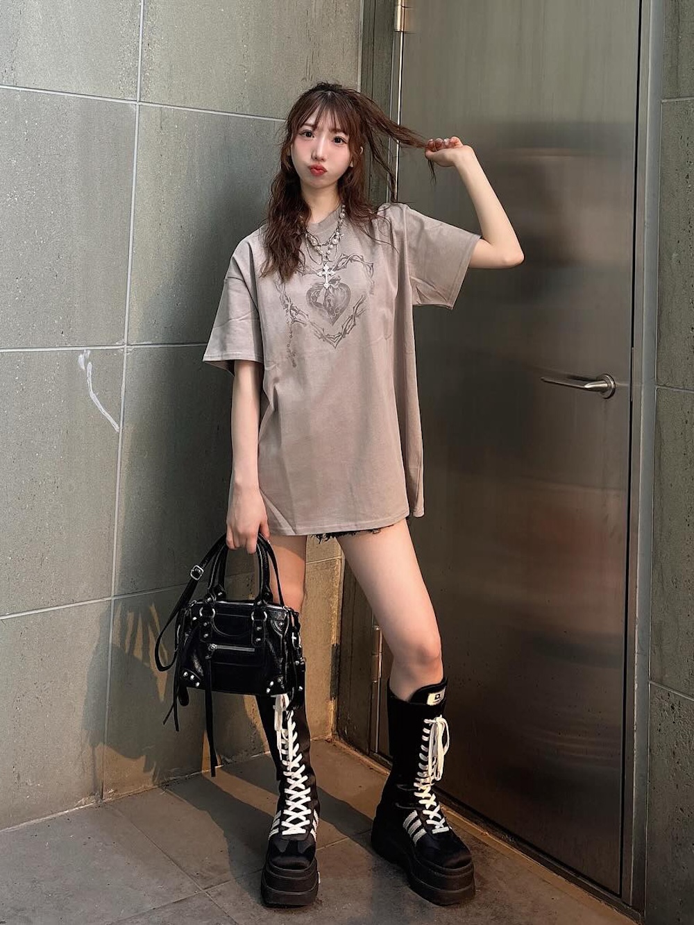 ダーリッチ darich ハートキーフェードビッグTシャツ C-GRY ダーリッチ Darich ハートキーフェードビッグTシャツ （ホワイト
