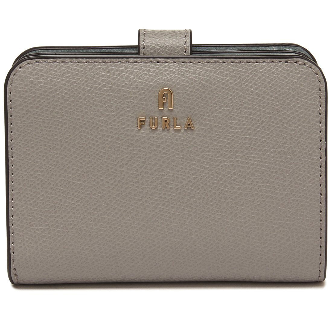 美品 FURLA フルラ☆シボ革 カメリア ウォレット レザー グレー フルラ FURLA 二つ折り財布 カメリア グレー レディース FURLA