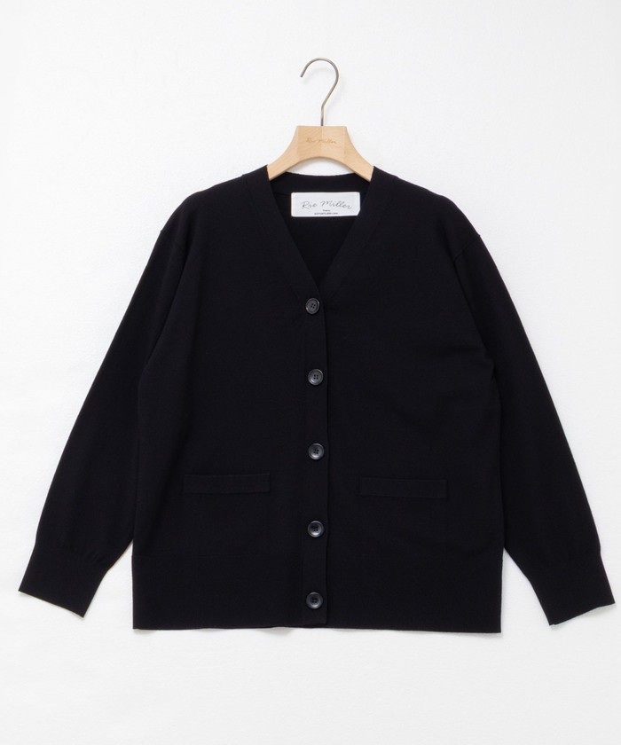 美品　25SS　Rie Miller　洗える 金ボタンVネックカーディガン　黒 美品 25SS Rie Miller 洗える 金ボタンVネックカーディガン 黒