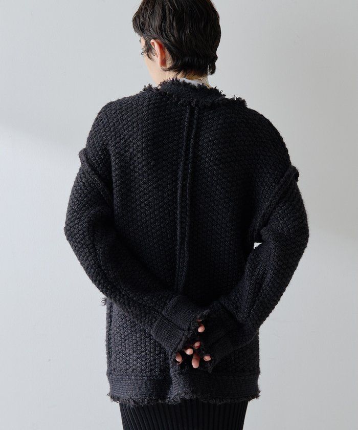 美品☆ウィムガゼット 定価3.5万 モヘヤ混ツイードジャケット 黒 Whim Gazette(ウィム ガゼット)のツイードニットジャケット通販