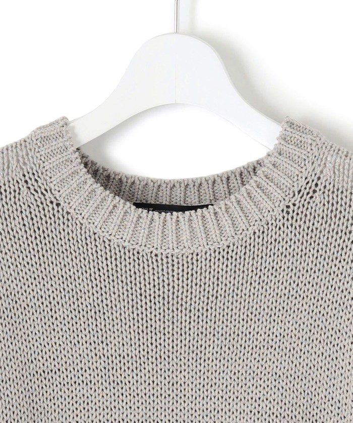 24AW 23区【洗える】ルレックスバルキーラメニット クルーネック 五分袖 M 23区 L(ニジュウサンク エル)の【洗える】ルレックスバルキー5分