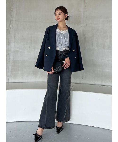 スナイデル テーラードジャケット シンプルジャケット 金ボタン ネイビー 0 SNIDEL（スナイデル）の「Sustainableダブルジャケット