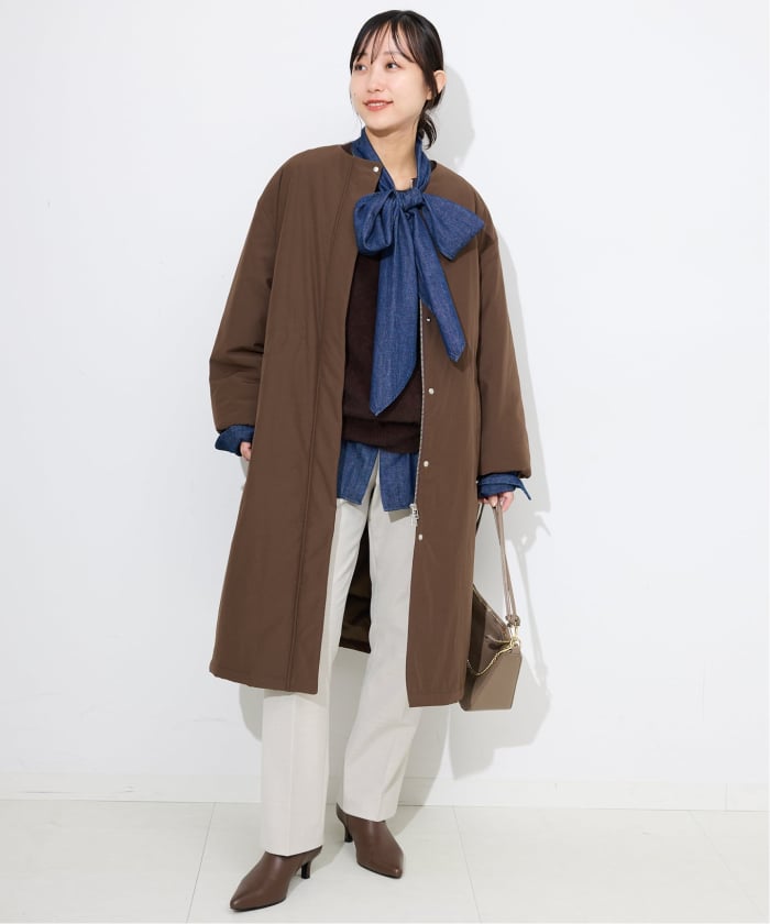 ストール付き/WEB限定/予約》中綿ストール付きノーカラーコート