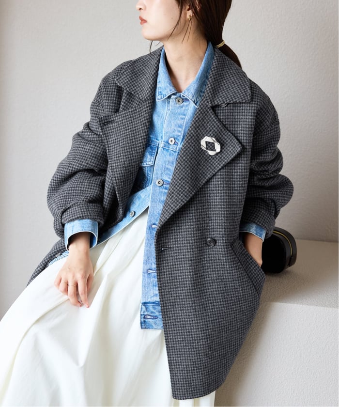 スローブイエナ souple woolダブルフェイスノーカラーコート 新品 予約》souple wool ダブルフェイスロングコート(508472289