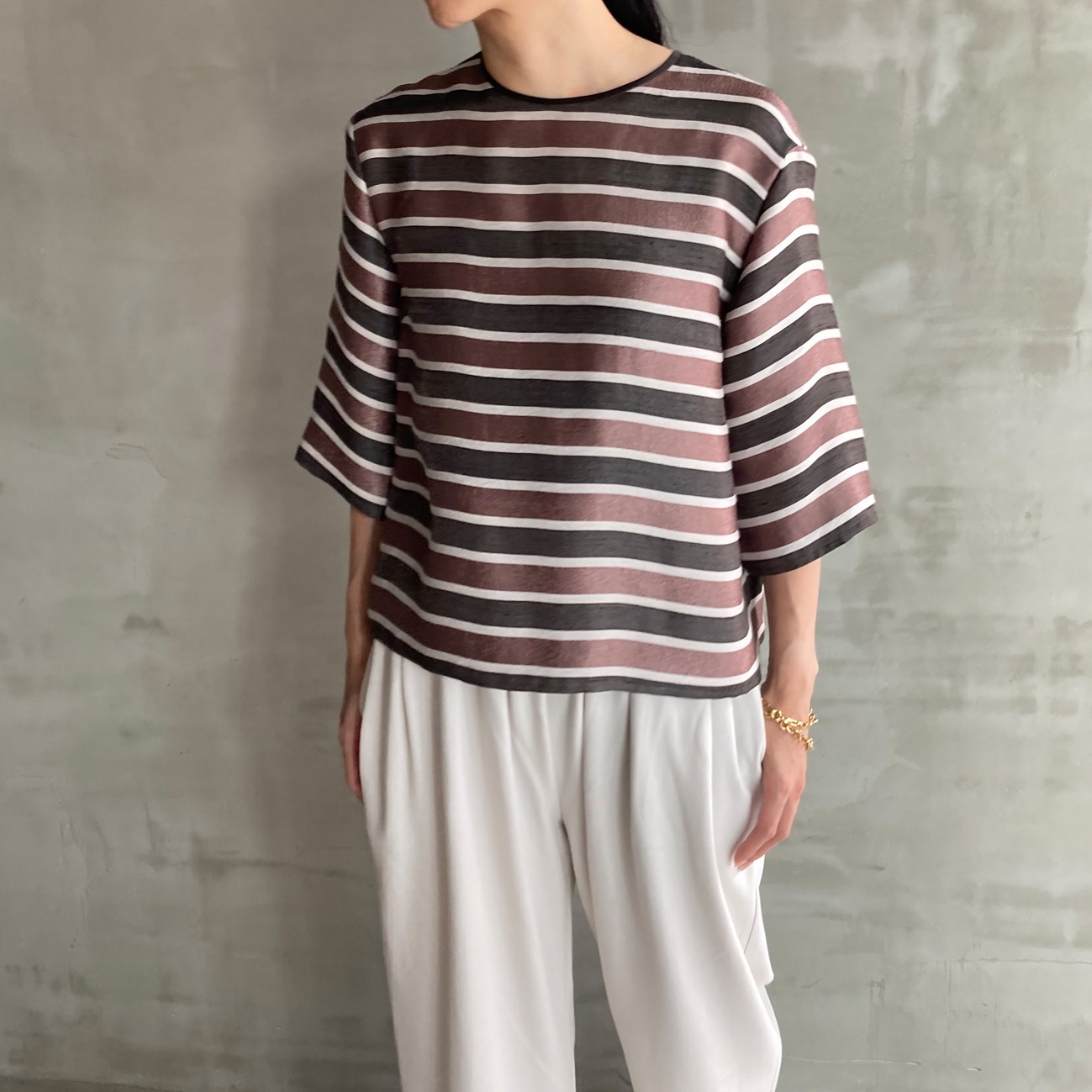 GLITTER STRIPE TEE BLOUSE(508474572) | エリオポール