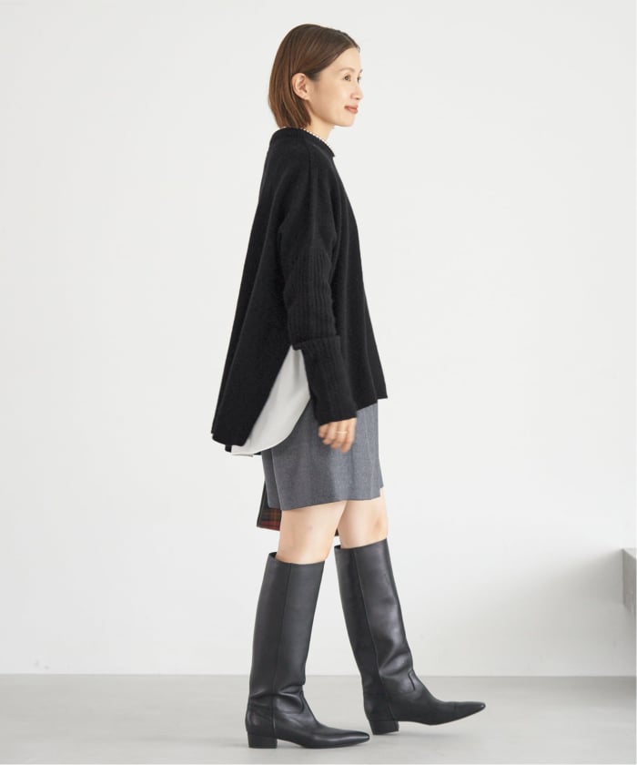 WEB限定/追加予約》ウールカシミヤ 脇スリットクルーネックプル