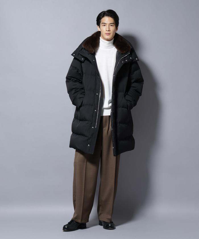 美品 ナノユニバース 西川ダウン ノーカラー ファー ダウンコート 黒 M ナノ・ユニバース「西川ダウン」ウィメンズ新作、ファー付き