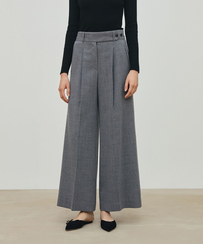 WEB先行予約】ウールジョーゼット タックワイドパンツ(508477567