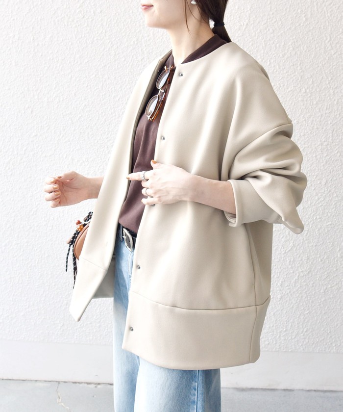 極美品　シップスエニィ　ジャージーパイピングノーカラーコート　ブラック　ガウン SHIPS any（シップス エニィ）の「SHIPS any:〈UVカット