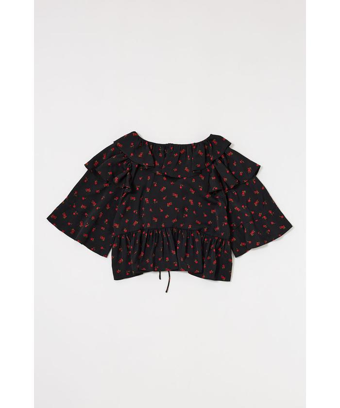 フリルトップス　マウジー MOUSSY（マウジー）の「V NECK FRILL RIB トップス（Tシャツ