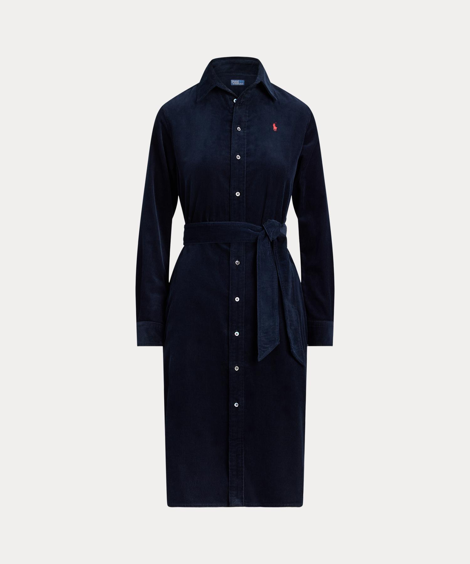 (878)RALPH LAUREN コーデュロイ 長袖 シャツ L 黒 コットン コーデュロイ ベルテッド シャツドレス(508450411) | POLO RALPH