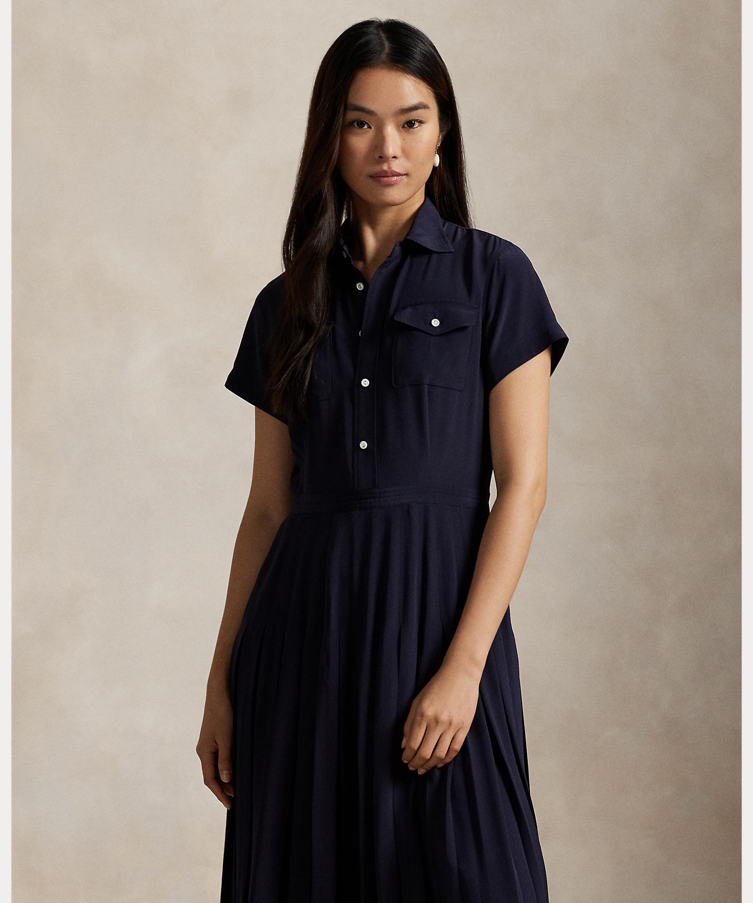 Ralph Lauren シルク　ドレス　ブルー ローレン ラルフ ローレン LAUREN RALPH LAUREN フローラル