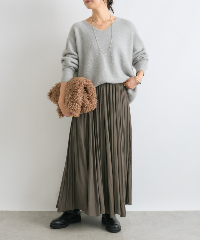 RIVE DROITE リヴドロワ　ヘアリーウール片畦Vネックニット 今期 抜け感シルエット】ヘアリーウール片畦Vネックニット | RIVE