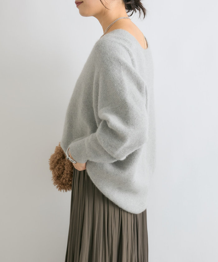 RIVE DROITE リヴドロワ　ヘアリーウール片畦Vネックニット 今期 抜け感シルエット】ヘアリーウール片畦Vネックニット | RIVE