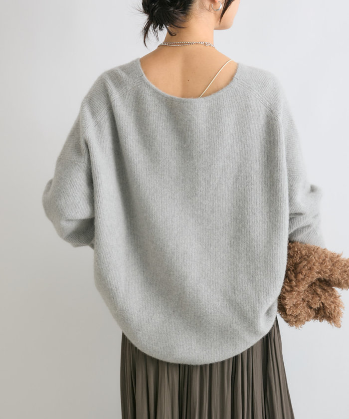 RIVE DROITE リヴドロワ　ヘアリーウール片畦Vネックニット 今期 抜け感シルエット】ヘアリーウール片畦Vネックニット | RIVE