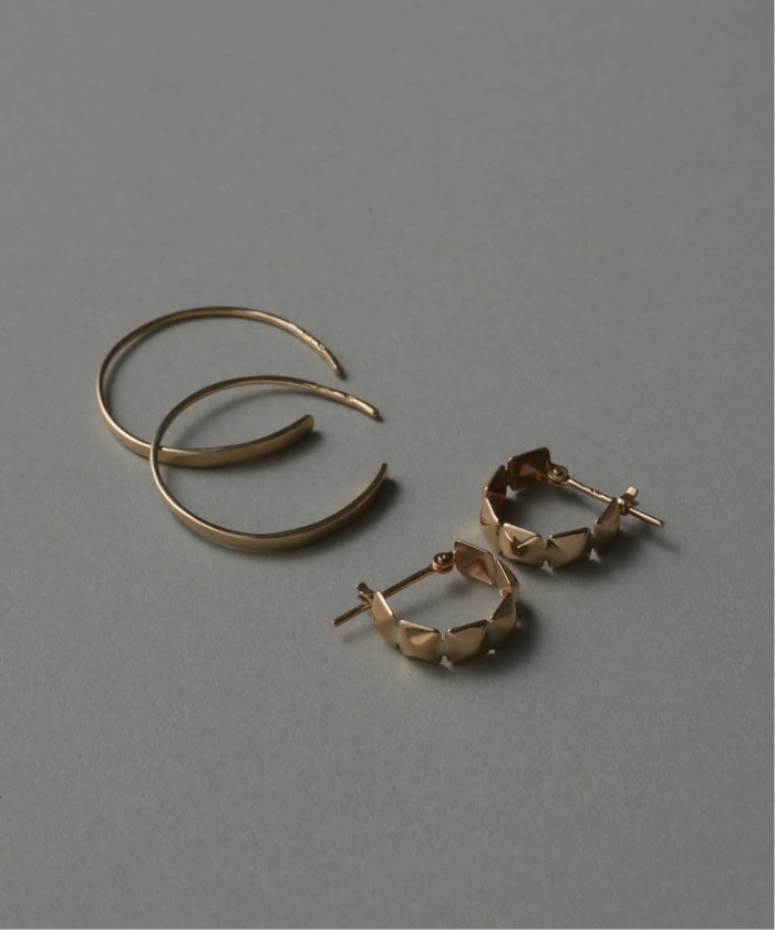 美品✨RUGIADA✨K10刻印フープピアス両耳 10K（両耳）K10YG2連フープピアス K10ゴールド2連モチーフ