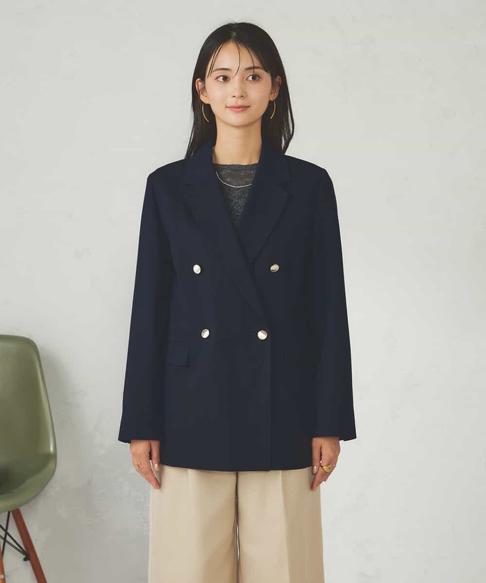 L'ESAGE ダークグレー ダブルブレストジャケット ダブルブレストジャケット／DELEGANT／ウォッシャブル
