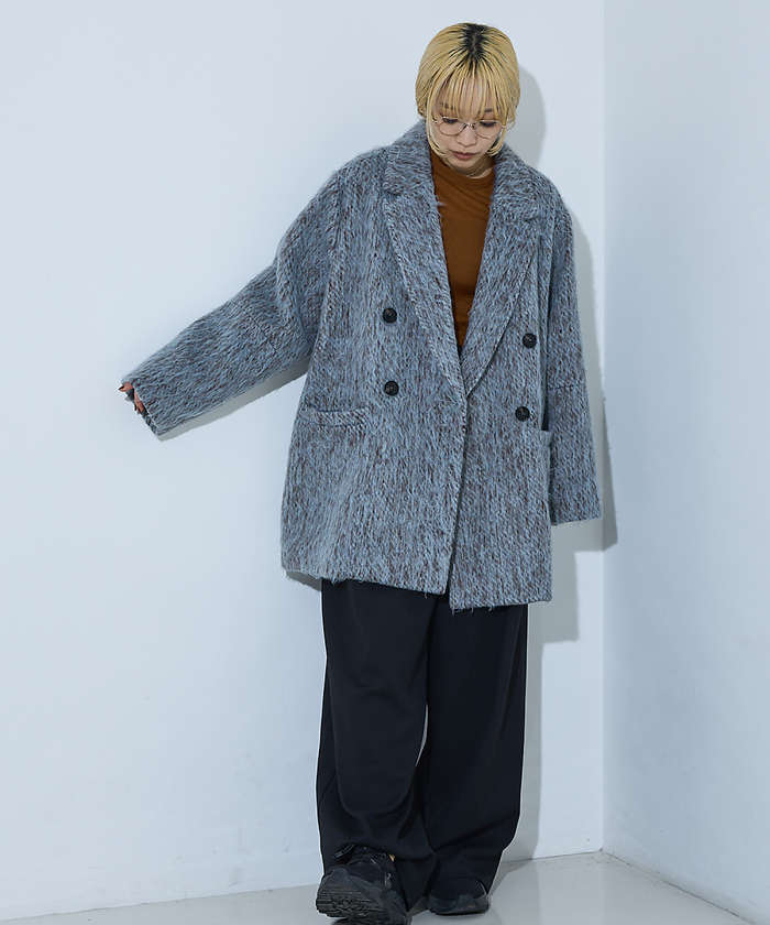 anuke シャギーコート　クリーム　36 anuke Collarless Shaggy Coat 36