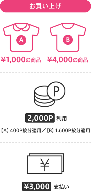 お買い上げ時に2,000ポイント利用、3,000円お支払い