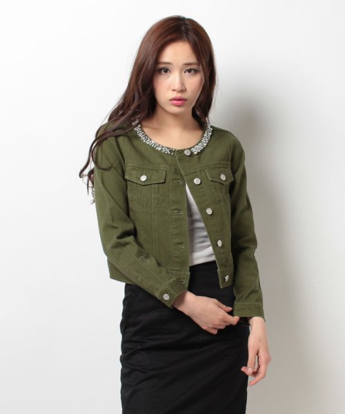 セール Tv紹介アイテム ビジュー付ノーカラー Gジャン イング Ingni D Fashion