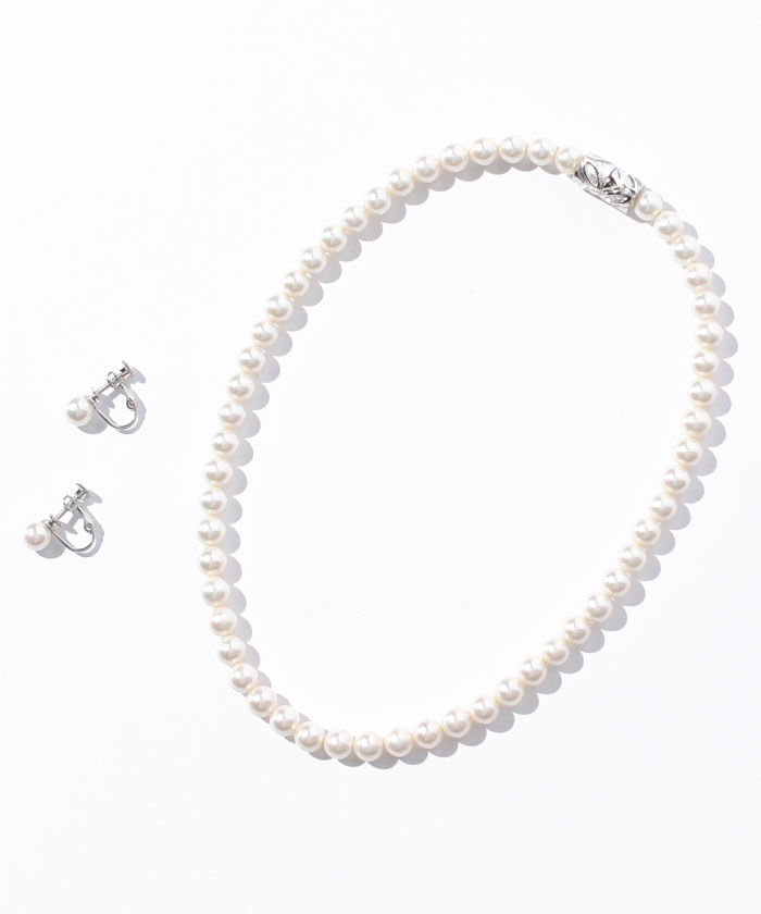喪服】貝パール調ネックレス/セット《7mm玉/39cm》/結婚式