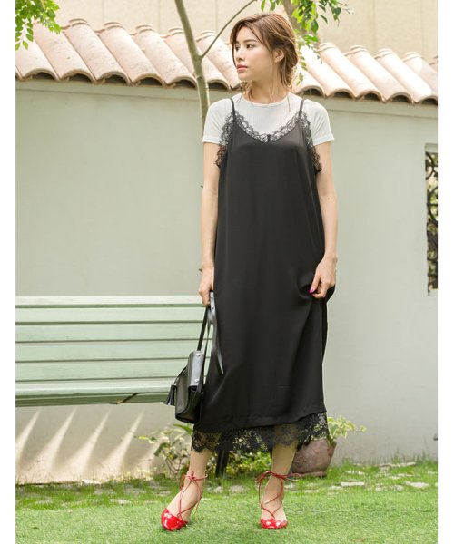 裾レース切り替えキャミワンピース リエディ Re Edit D Fashion 裾レース切り替えキャミワンピース リエディ Re Edit D Fashion