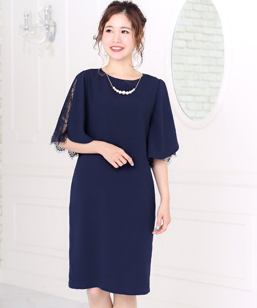 セール 結婚式 お呼ばれ対応 ボリュームスリーブ レース パールネックレス付きワンピースドレス ブージュルード Bou Jeloud D Fashion