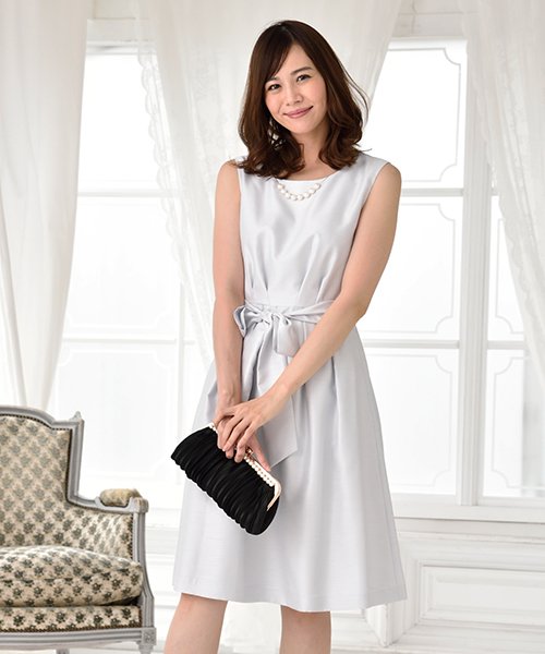 結婚式 お呼ばれ対応 サイズ有り 共布ベルト付き フィット フレアシャンタンワンピース フォルムフォルマ Form Forma D Fashion