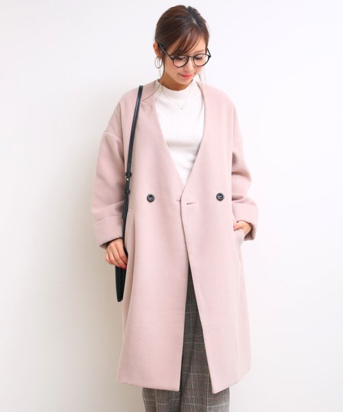 ノーカラー コート レディース ロング丈 チェスター コート オーバーサイズ アンドミー And Me D Fashion