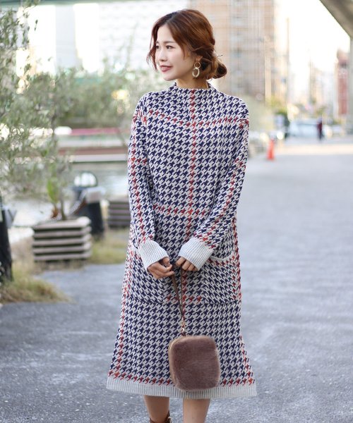 Web限定 千鳥柄ボトルネックニットワンピース Made In Japan ブージュルード Bou Jeloud D Fashion