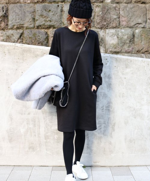 裏起毛 ワンピース レディース ロング丈 ヒザ丈 スウェット アンドミー And Me D Fashion